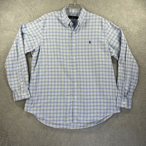 Polo Ralph Lauren Shirt Men XL Blue Yellow Glen Check Plaid Oxford Poplin Button